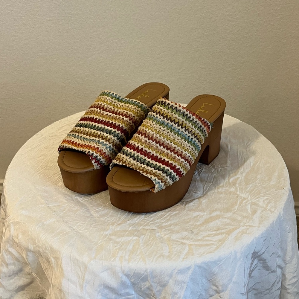 Lulu's Colorful Woven Platform Mules
